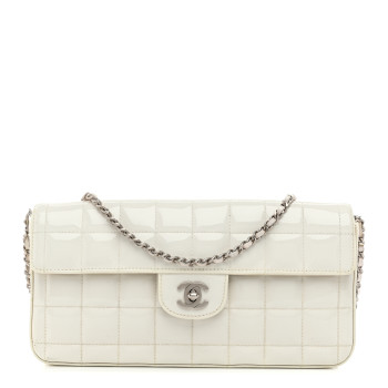 CHANEL Patent Quilted East West Chocolate Bar Flap White