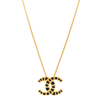 CHANEL Resin Along The Nile CC Pendant Necklace Gold Black
