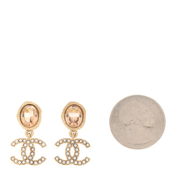 CHANEL Crystal Pearl CC Drop Earrings Gold Pink