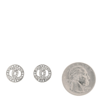 CHANEL Crystal CC Round Earrings Silver