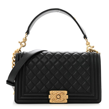 CHANEL Calfskin Medium Boy Logo Top Handle Flap Black