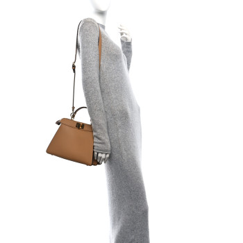 FENDI Vitello Seta Nappa Bi-Color Small Peekaboo I SEE U Satchel Miele Scuro Light Rose Ghianda