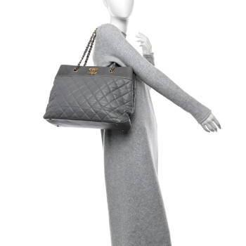 CHANEL Calfskin Quilted Large Soft Elegance Tote Grey