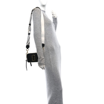 MARC JACOBS Calfskin Snake Embossed Snapshot Camera Bag Black White Silver