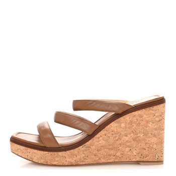 JIMMY CHOO Calfskin Cork Athenia 110 Wedge Sandals 40 Cuoio
