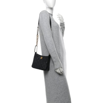 CHANEL Lambskin Quilted Multi Chain Hobo Black