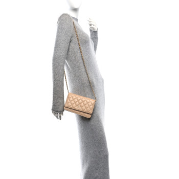 CHANEL Caviar Quilted Wallet on Chain WOC Beige