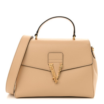 VERSACE Grainy Calfskin Virtus Top Handle Bag Beige