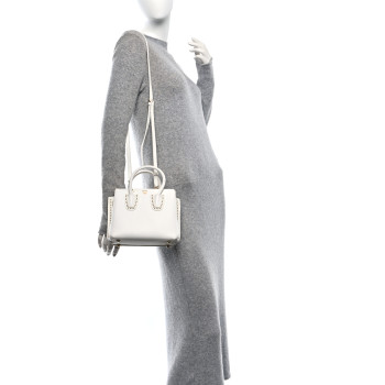 MCM Grained Calfskin Studded Mini Milla Tote White