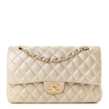 CHANEL Iridescent Calfskin Quilted Medium Double Flap Light Gold