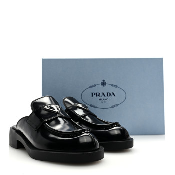 PRADA ミュール PRADA Spazzolato Metal Triangle Logo 40mm Loafer Mules 36.5