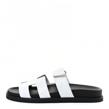 HERMES Calfskin Womens Chypre Sandals 37.5 White