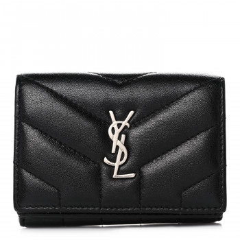 SAINT LAURENT Lambskin Y Quilted Monogram Loulou Tiny Wallet Black