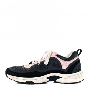 CHANEL Tweed Suede Calfskin CC Sneakers 41 Gray Pink