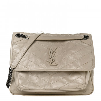 SAINT LAURENT Crinkled Calfskin Matelasse Monogram Medium Niki Chain Satchel Ivory
