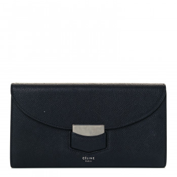 CELINE Grained Calfskin Large Trotteur Multifunction Flap Wallet Black