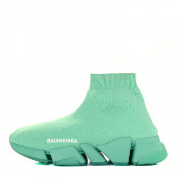 BALENCIAGA Technical 3D Recycled Knit Womens Speed 2.0 Transparent Sole Sneakers 39 Mint