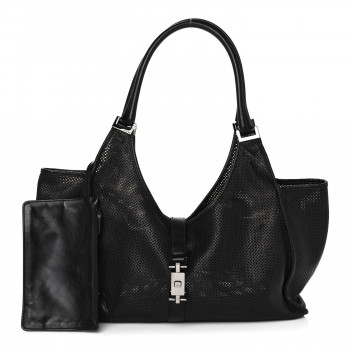 GUCCI Perforated Calfskin Jackie O Hobo Black
