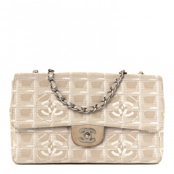 CHANEL Nylon Medium Travel Flap Light Beige