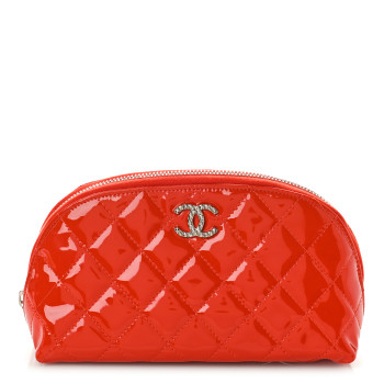 CHANEL Patent Quilted Brilliant Cosmetic Case Red