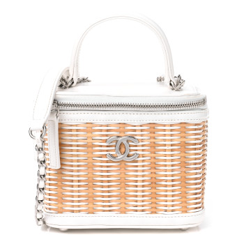 CHANEL Calfskin Raffia Small Vanity Case Bag White Beige