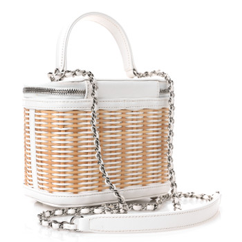 CHANEL Calfskin Raffia Small Vanity Case Bag White Beige