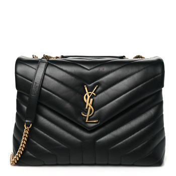 SAINT LAURENT Calfskin Y Quilted Monogram Medium Loulou Chain Satchel Black