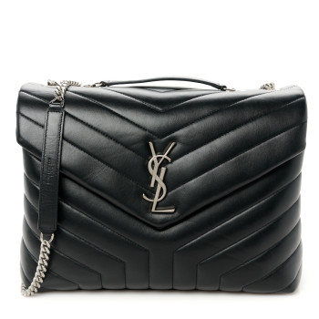 SAINT LAURENT Calfskin Y Quilted Monogram Medium Loulou Chain Satchel Black