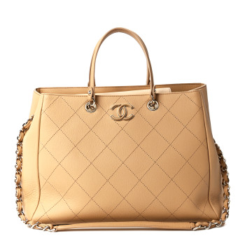 CHANEL Bullskin Stitched Medium Shopping Bag Beige