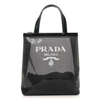 PRADA Sequin Rete Paillettes Small Tote Bag Black