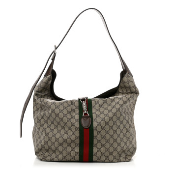 GUCCI Tender GG Supreme Monogram Textured Dollar Calfskin Web Medium Jackie 1961 Crossbody Bag Beige Ebony New Acero