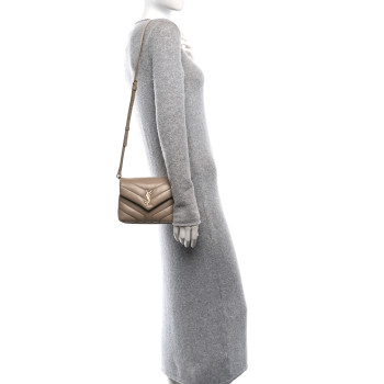 SAINT LAURENT Calfskin Y Quilted Monogram Toy Loulou Crossbody Bag Dark Beige