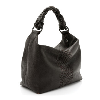 BOTTEGA VENETA Cervo Deerskin Intrecciato Braided Hobo Ebano