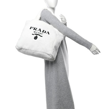 PRADA Terry Cloth Tote Bag White Black