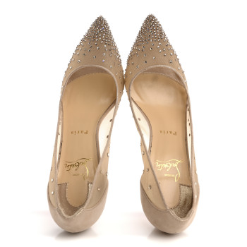 CHRISTIAN LOUBOUTIN Suede Lame Crystal Strass Follies 85 Pumps 40 Light Silk