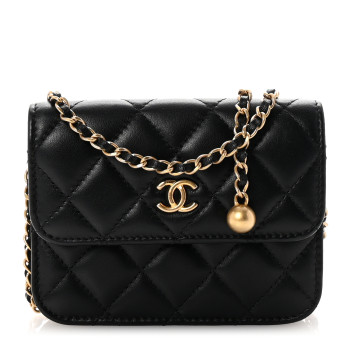 CHANEL Lambskin Quilted Pearl Crush Clutch With Chain Black