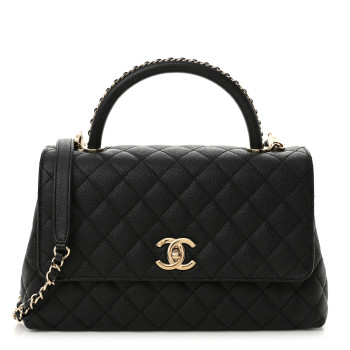 CHANEL Caviar Quilted Small Coco Chain Handle Flap Black