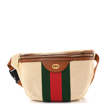 GUCCI Vintage Canvas Web Belt Bag Sand Cuir