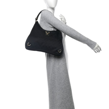 GUCCI Denim Monogram Abbey D Ring Hobo Black