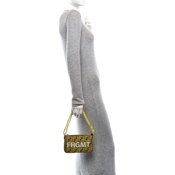 FENDI X FRGMT X POKEMON Woven Fabric Jacquard FF Embroidered Baguette Pouch Tobacco Mimosa