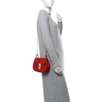 CHLOE Grained Lambskin Mini Drew Shoulder Bag Plaid Red
