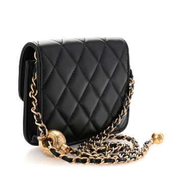 CHANEL Lambskin Quilted Pearl Crush Clutch With Chain Black
