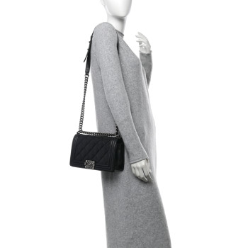 CHANEL Calfskin Double Stitch Medium Boy Flap Black