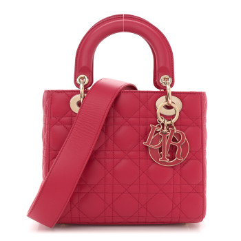CHRISTIAN DIOR Lambskin Cannage Dioramour Small My ABCDior Lady Dior Fraise