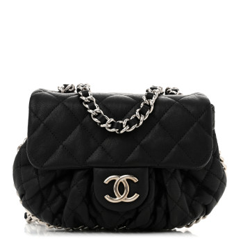CHANEL Washed Lambskin Quilted Mini Chain Around Flap Black