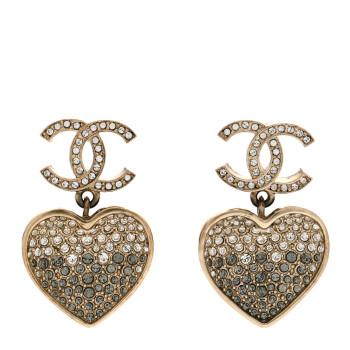 CHANEL Crystal CC Resin Heart Drop Earrings Black Gold