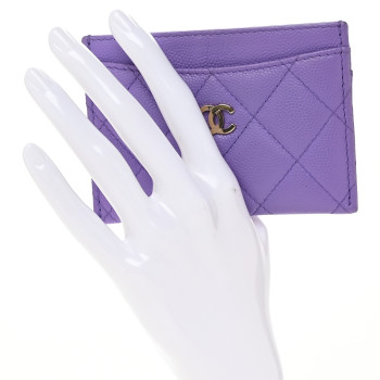 CHANEL Caviar Quilted Card Holder Purple