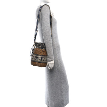 CHRISTIAN DIOR Wicker Oblique Drawstring Bucket Bag Blue