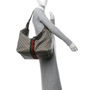 GUCCI Tender GG Supreme Monogram Textured Dollar Calfskin Web Medium Jackie 1961 Crossbody Bag Beige Ebony New Acero