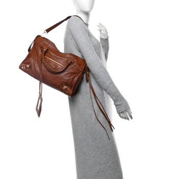 BALENCIAGA Agneau Classic Gold Hardware City Marron Cognac